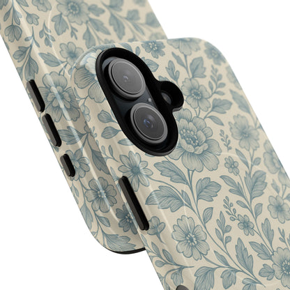 Vintage Blue Floral Tough Case for iPhone - Compatible with MagSafe
