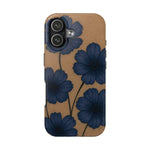 Navy Floral Tough iPhone Case — Durable Protective Case with Blue Flowers on Kraft Background  Shamo's iPhone 17