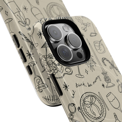 Festive Doodle iPhone Case (’drink, be merry’ Holiday Design) | compatible with MagSafe