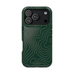 Topographic Green Magnetic Impact-Resistant iPhone Case | MagSafe compatible
