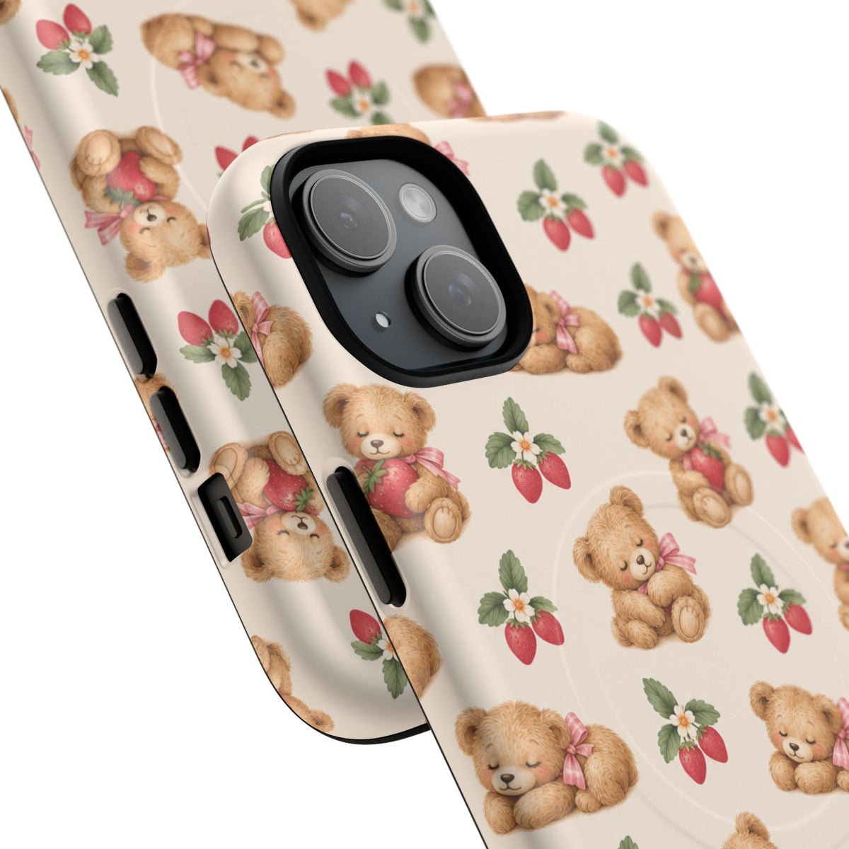Teddy Berry Cozy Strawberry Pattern iPhone Case with MagSafe