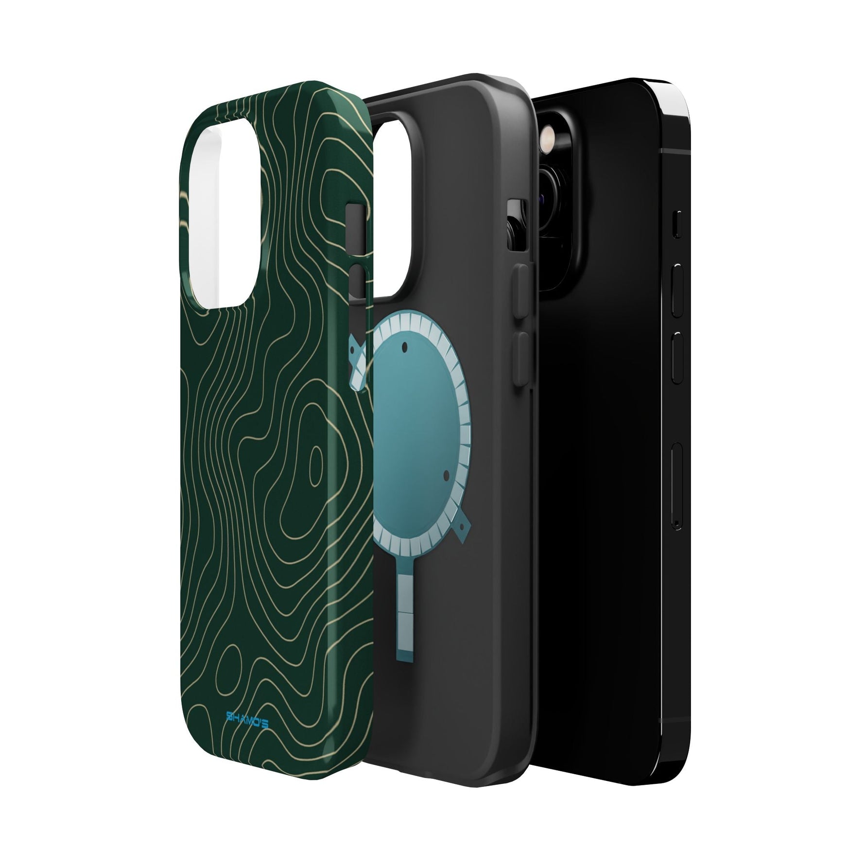Topographic Green Magnetic Impact-Resistant iPhone Case | MagSafe compatible  Shamo's