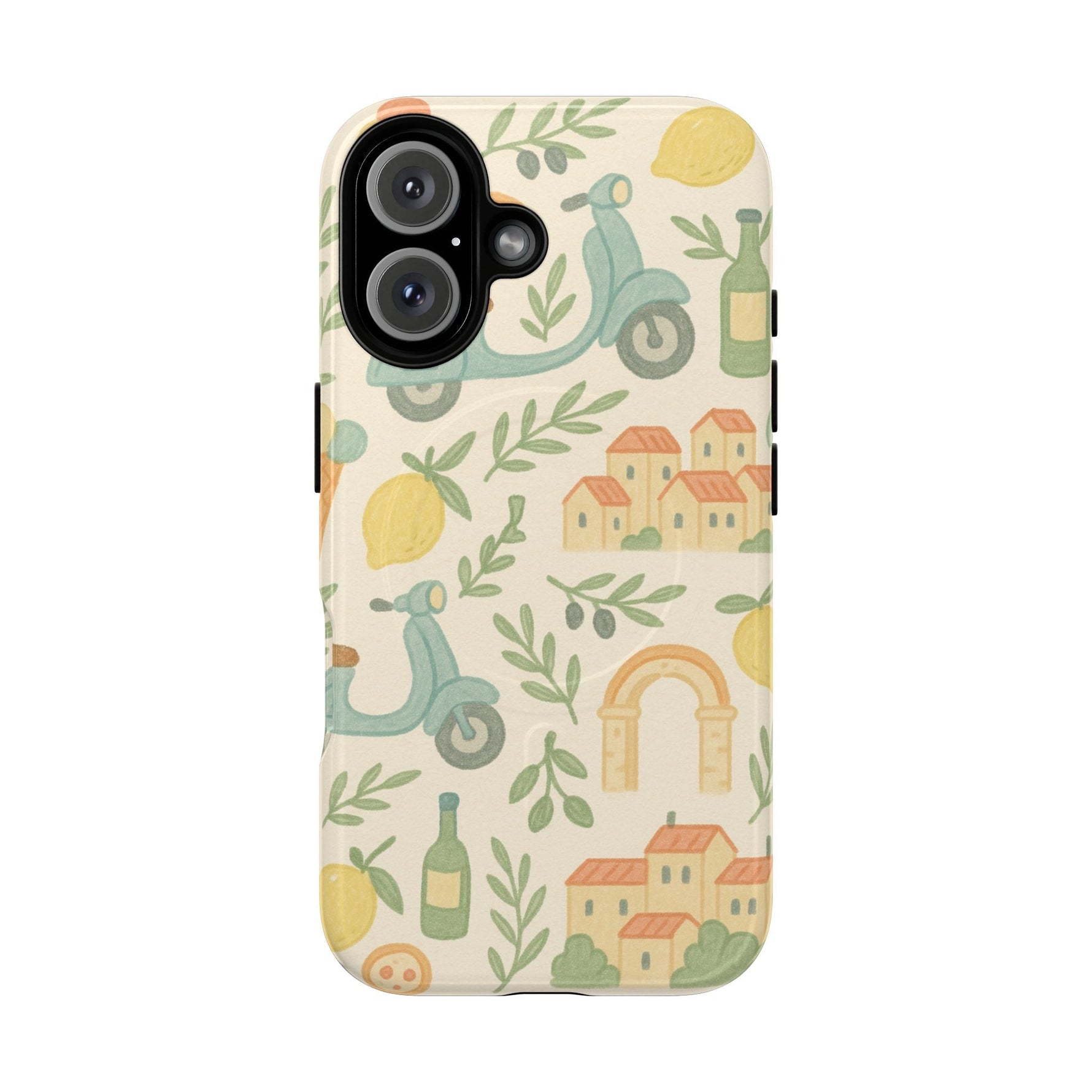 Italian Summer Drawing  iPhone Case — Lemon & Vespa Pattern Tough MagSafe Case  Shamo's iPhone 16 / Glossy
