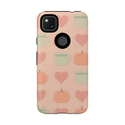 Autumn Cozy iPhone Case – Pumpkin, Heart & Coffee Cup Pattern