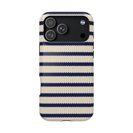 Navy & Cream Ribbed Holiday Sweater Design iPhone Case with MagSafe compatibility