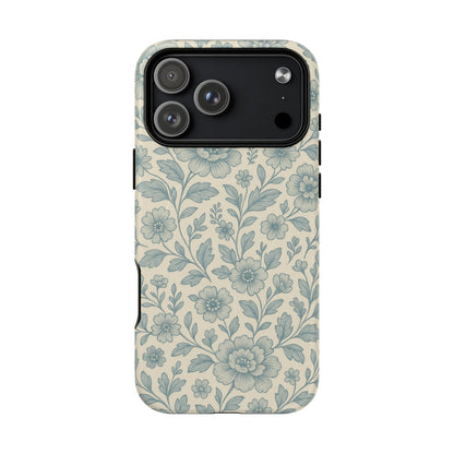 Vintage Blue Floral Tough Case for iPhone - Compatible with MagSafe
