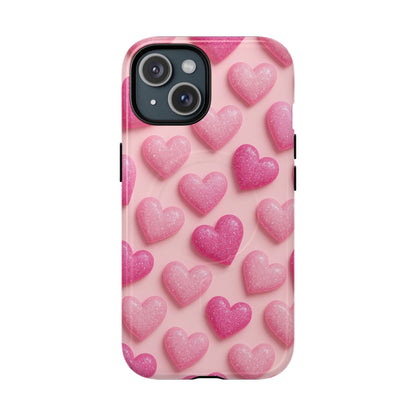 Barbiecore Glitter Hearts iPhone Case | MagSafe