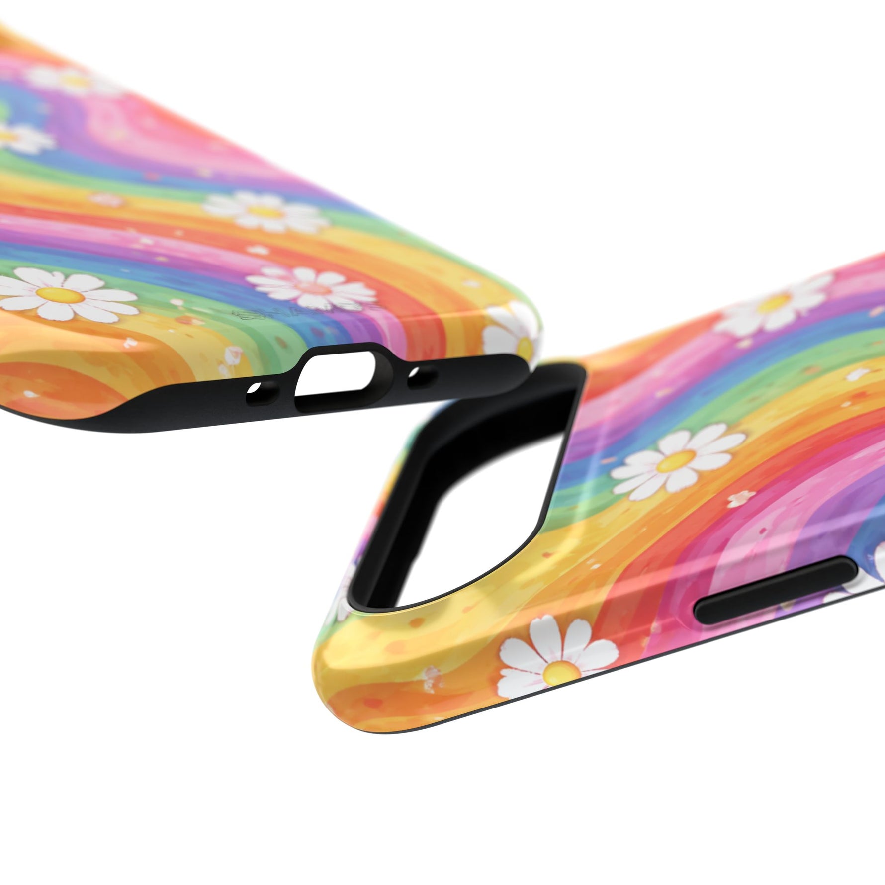 Funda de teléfono resistente a impactos con efecto cascada de colores Rainbow Daisy