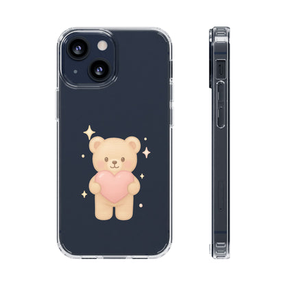 Romantic Teddy Bear Impact-Resistant iPhone Case with Heart Design
