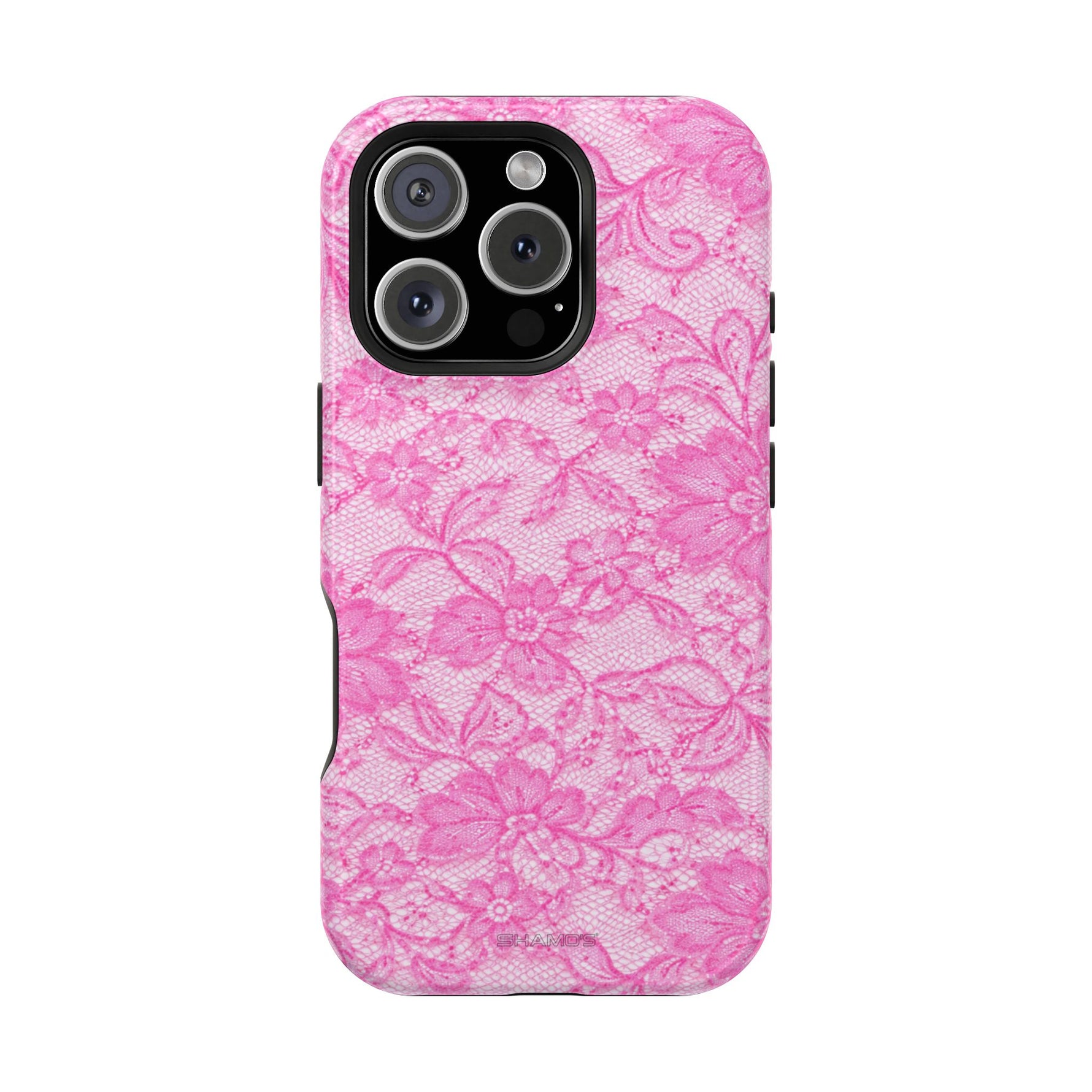 Pink Lingerie Lace Print Impact-Resistant iPhone Case | MagSafe - iPhone 16 Pro / Glossy - Shamo's
