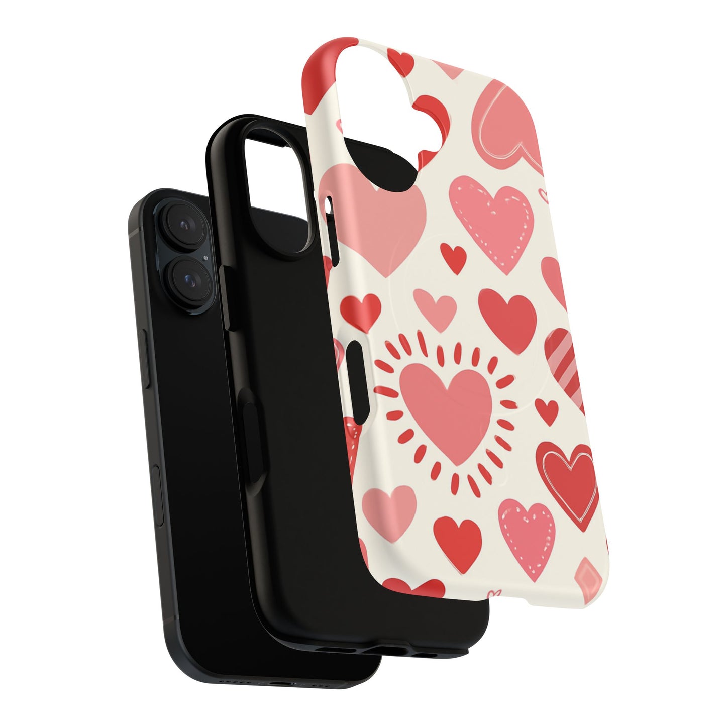 Heart Pattern Tough iPhone Case — Cute Red & Pink Hearts Protective Cover (MagSafe compatible)