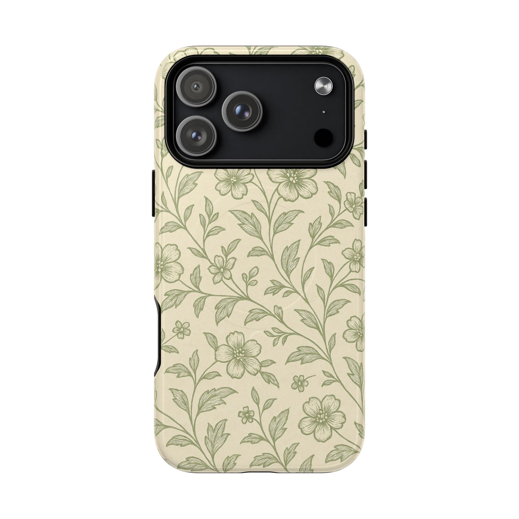 Sage Green Vintage Floral Pattern iPhone Case | MagSafe Compatible - Shamo's