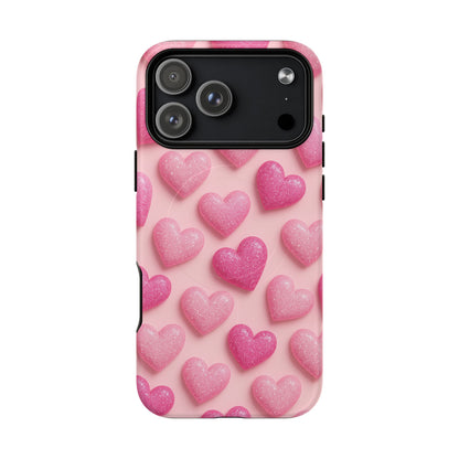 Barbiecore Glitter Hearts iPhone Case | MagSafe