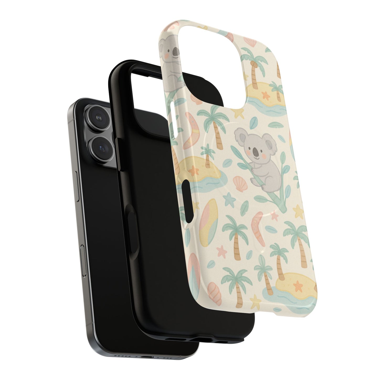 Australia Hand-Drawn Koala Beach iPhone Case — Cute Tropical Palm & Surf Print | with MagSafe