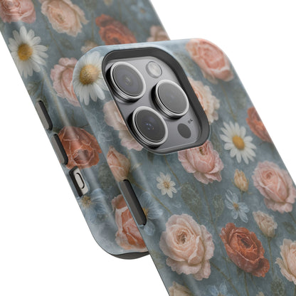 Frozen Floral Vintage Roses & Daisies iPhone Case with MagSafe compatibility  Shamo's