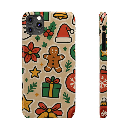 Holiday Pattern Slim iPhone Case — Gingerbread, Santa Hat & Gifts Holiday Design
