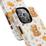 Honey Teddy Bear iPhone Case — Yellow Bee & Honey Pot Design with MagSafe