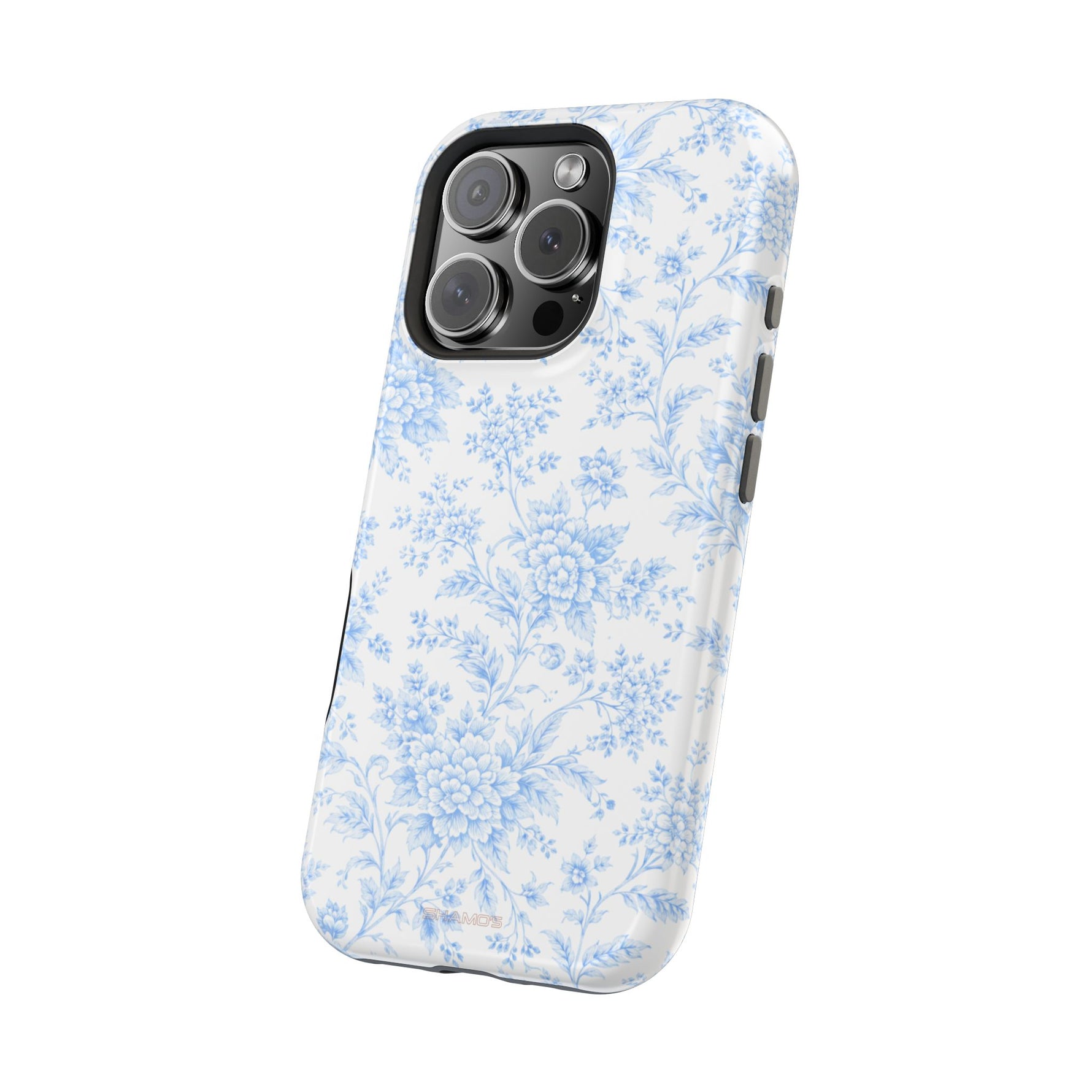 Preppy Look Blue Floral Impact-Resistant Phone Case and MagSafe Compatible