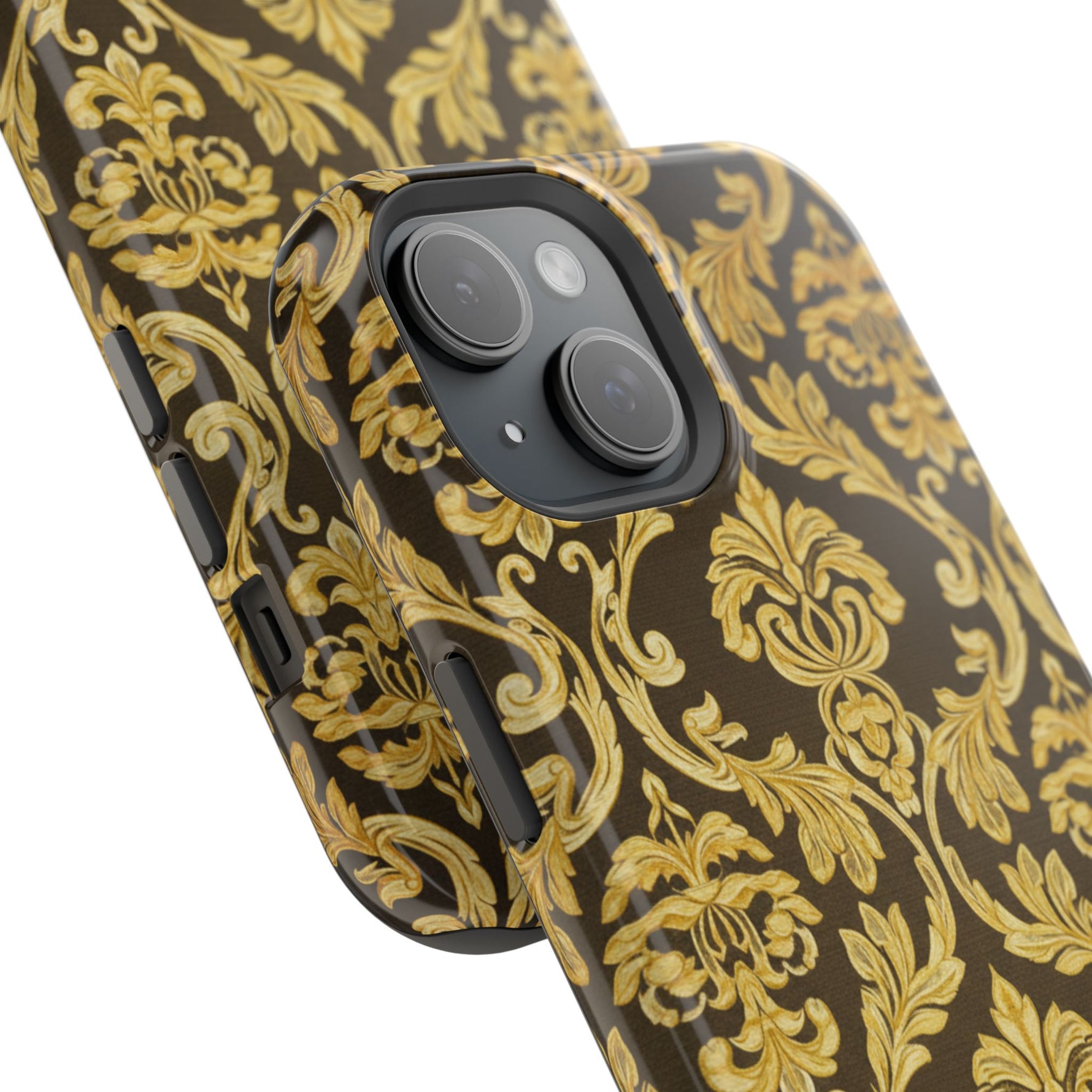 Gold Damask Magnetic Impact-Resistant iPhone Case with MagSafe Compatibility