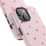 Pink Heart Gingham MagSafe iPhone Case, Impact‑Resistant, Magnetic Protection