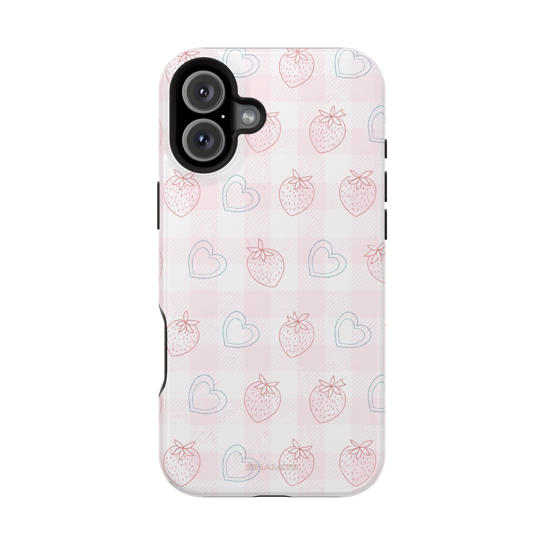 Strawberry Hearts MagSafe Compatible Phone Case | 'Paint it your way' Pink Plaid Impact-Resistant