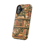 Floral Bookshelf iPhone Case — MagSafe Magnetic, Impact-Resistant