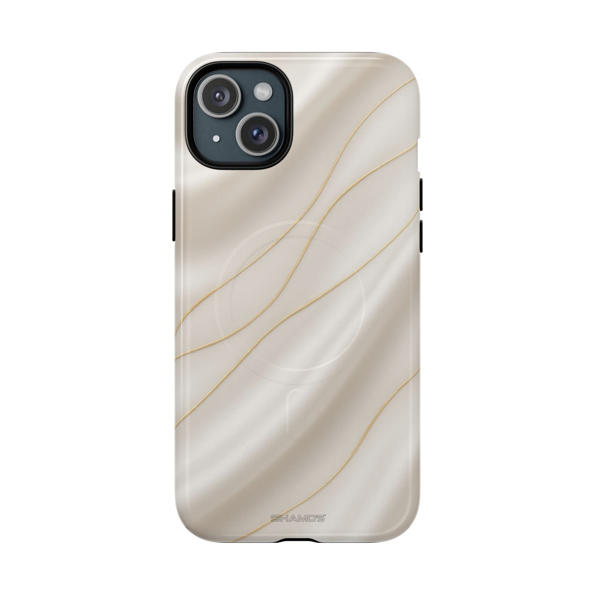 White Silk Gold Luxury iPhone Case with MagSafe - iPhone 15 Plus / Glossy - Shamo's #iphone-15-plus