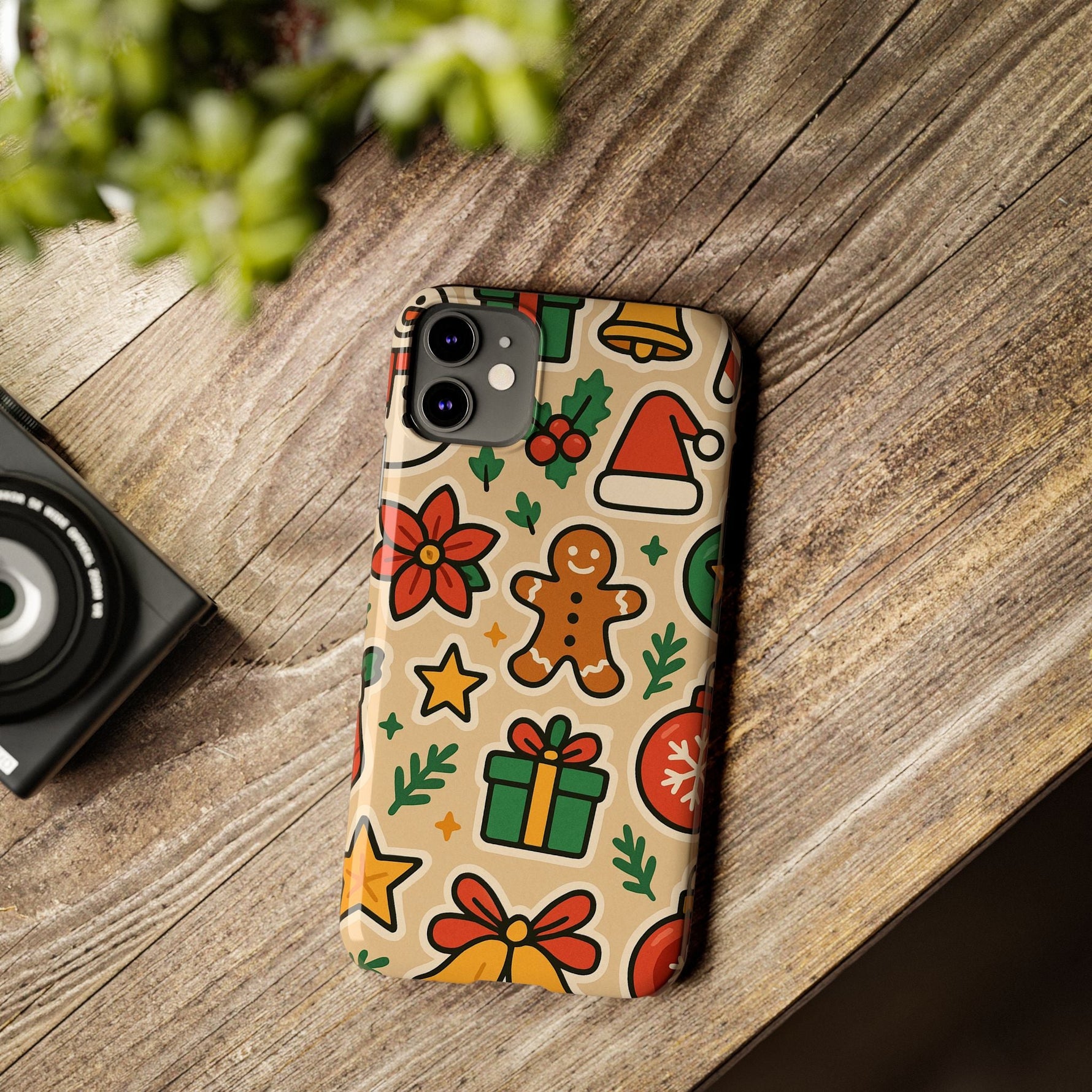 Holiday Pattern Slim iPhone Case — Gingerbread, Santa Hat & Gifts Holiday Design  Shamo's