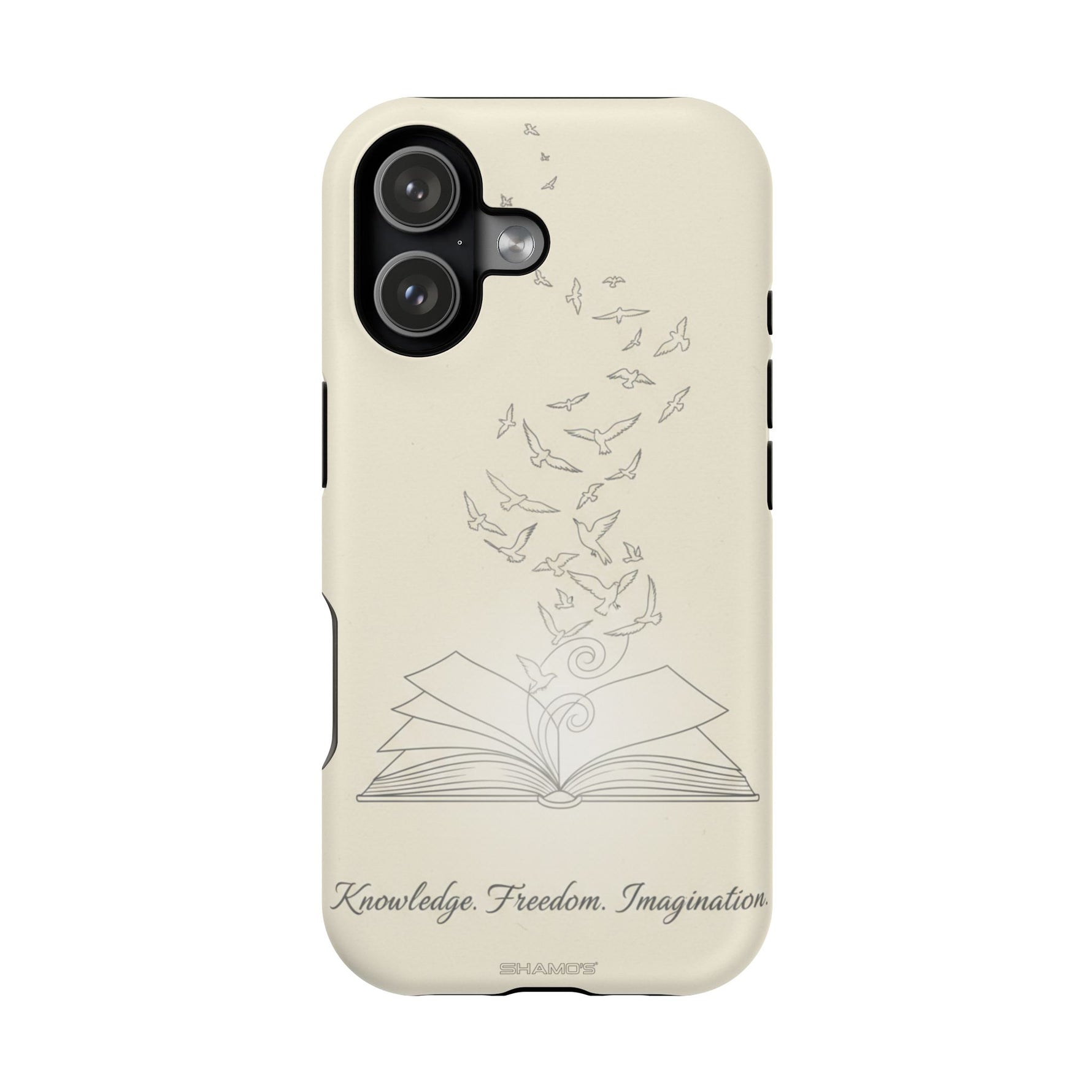 'Knowledge, Freedom, Imagination' Book & Birds Minimalist Magnetic Impact-Resistant Phone Case with MagSafe