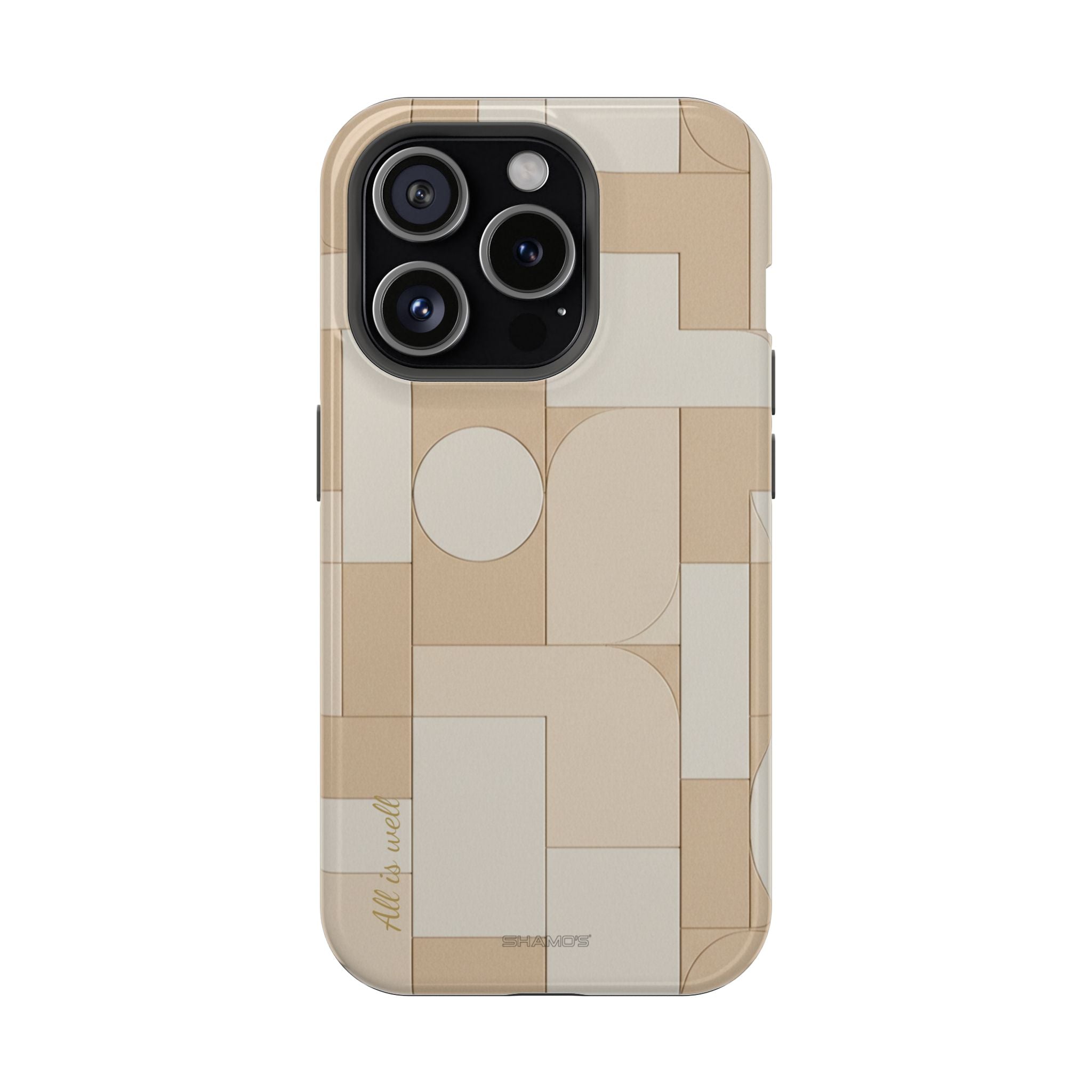 Geometric Beige Magnetic Impact-Resistant iPhone Case with Personalizable Quote and MagSafe Compatible - iPhone 15 Pro / Glossy - Shamo's