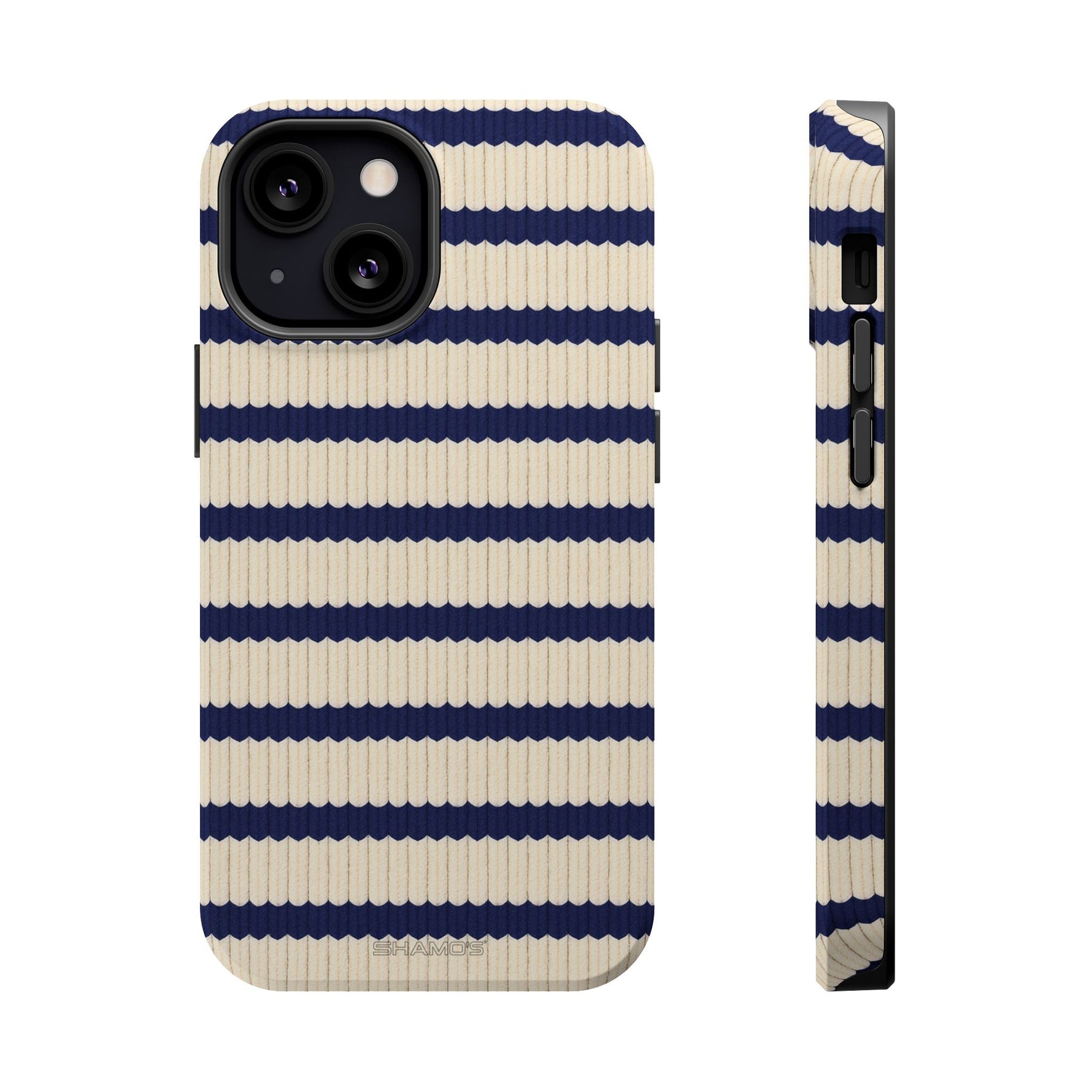 Navy & Cream Ribbed Holiday Sweater Design iPhone Case with MagSafe compatibility