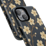 Navy Cherry Blossom Floral iPhone Case - Compatible with MagSafe - Shamo's