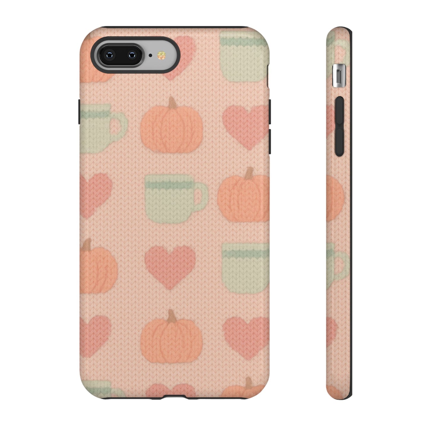 Autumn Cozy iPhone Case – Pumpkin, Heart & Coffee Cup Pattern - Shamo's