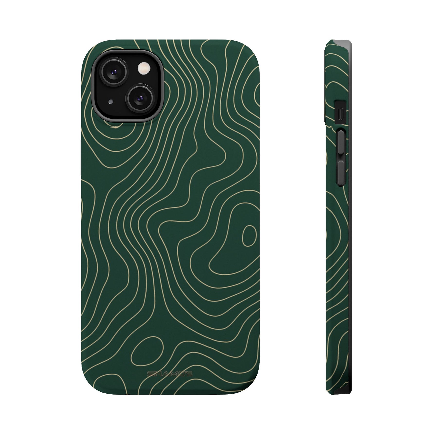 Topographic Green Magnetic Impact-Resistant iPhone Case | MagSafe compatible