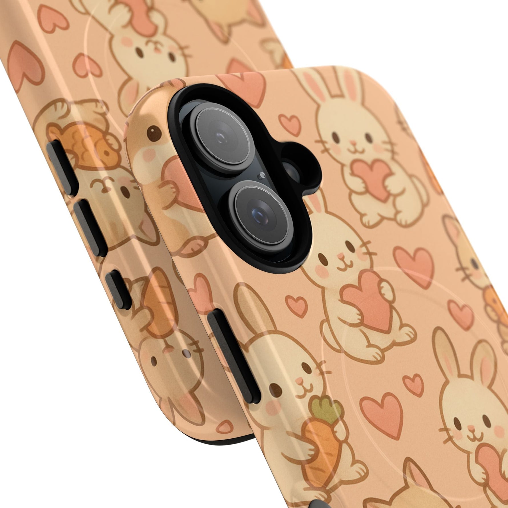 Cozy Critter Friends iPhone Case — Cute Bunny & Kitten Heart Pattern with MagSafe  Shamo's