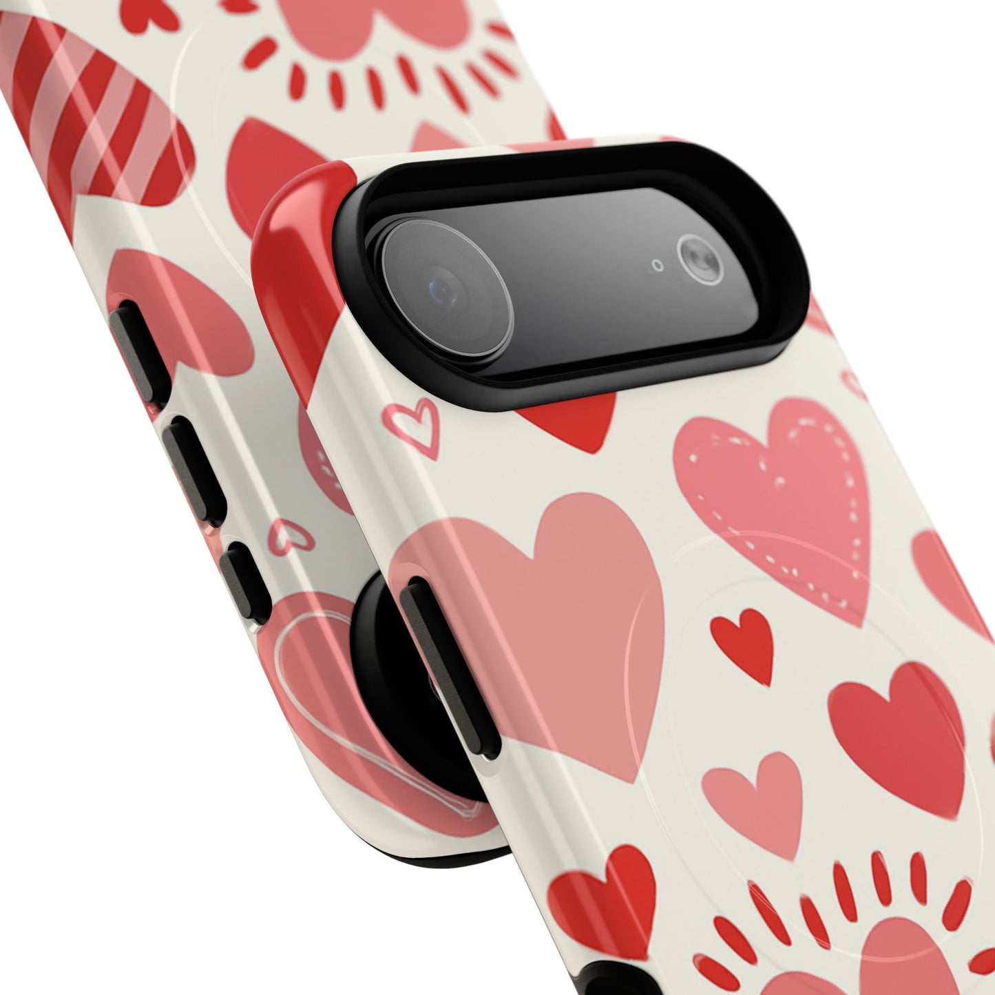 Heart Pattern Tough iPhone Case — Cute Red & Pink Hearts Protective Cover (MagSafe compatible)