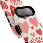 Heart Pattern Tough iPhone Case — Cute Red & Pink Hearts Protective Cover (MagSafe compatible)  Shamo's