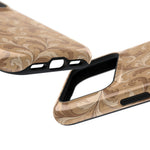Saddle Scrolls – Tan Western Scrollwork MagSafe Phone Case, glossy compact wide-camera Pro model, port openings and edge details