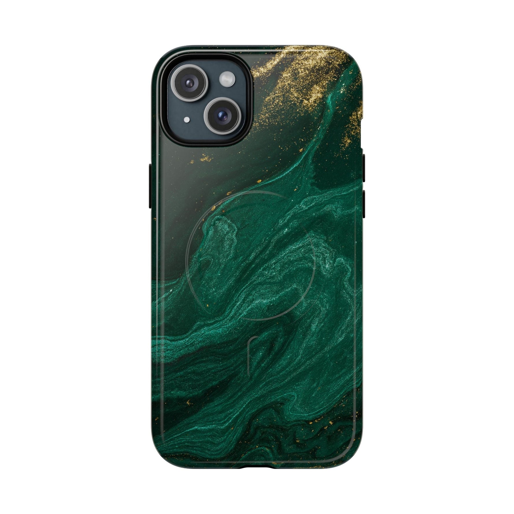 Emerald Marble with Gold Veins iPhone Case | with MagSafe  Shamo's iPhone 15 Plus / Glossy