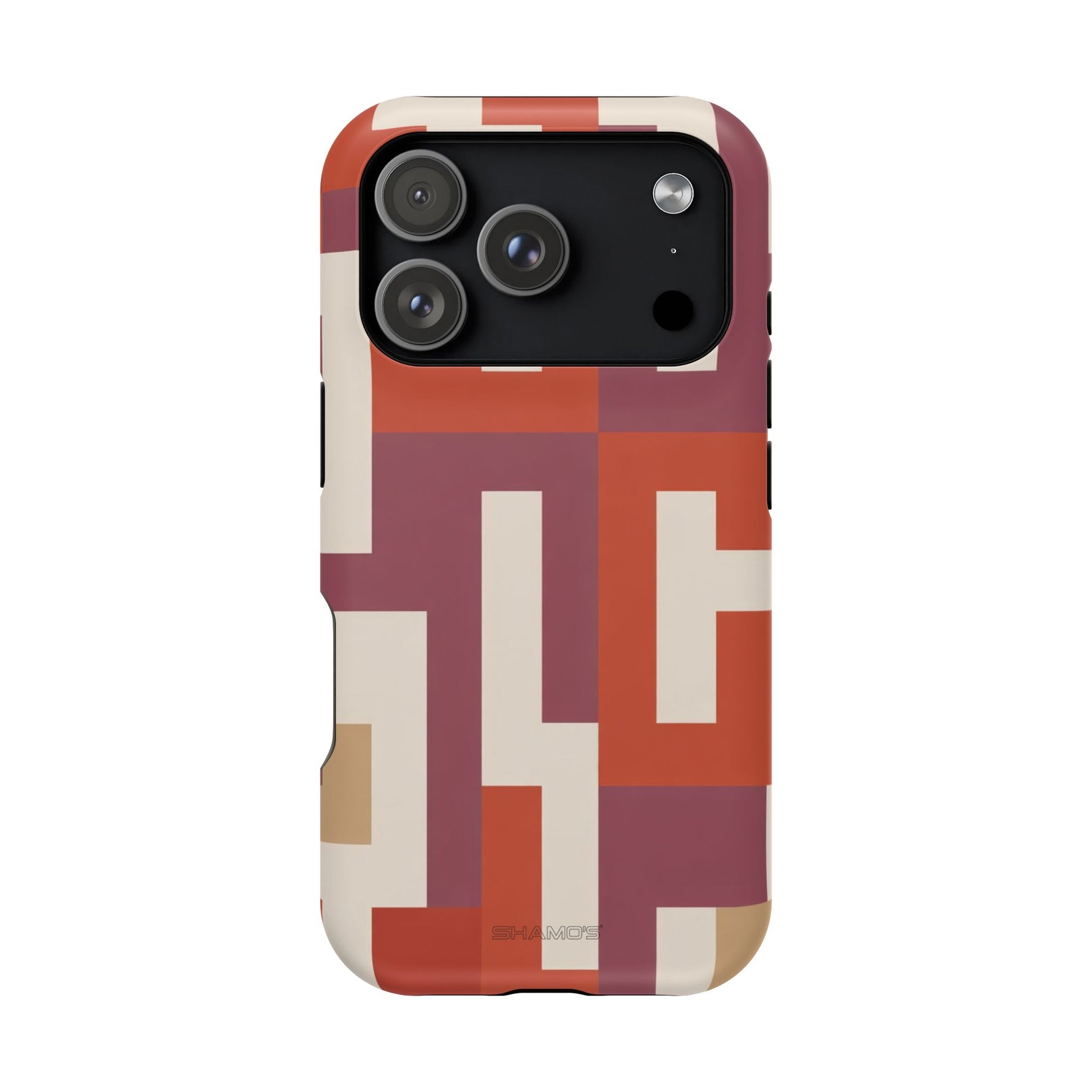 Retro Geometric Magnetic MagSafe Compatible Impact Phone Case — Bold Red & Terracotta Pattern