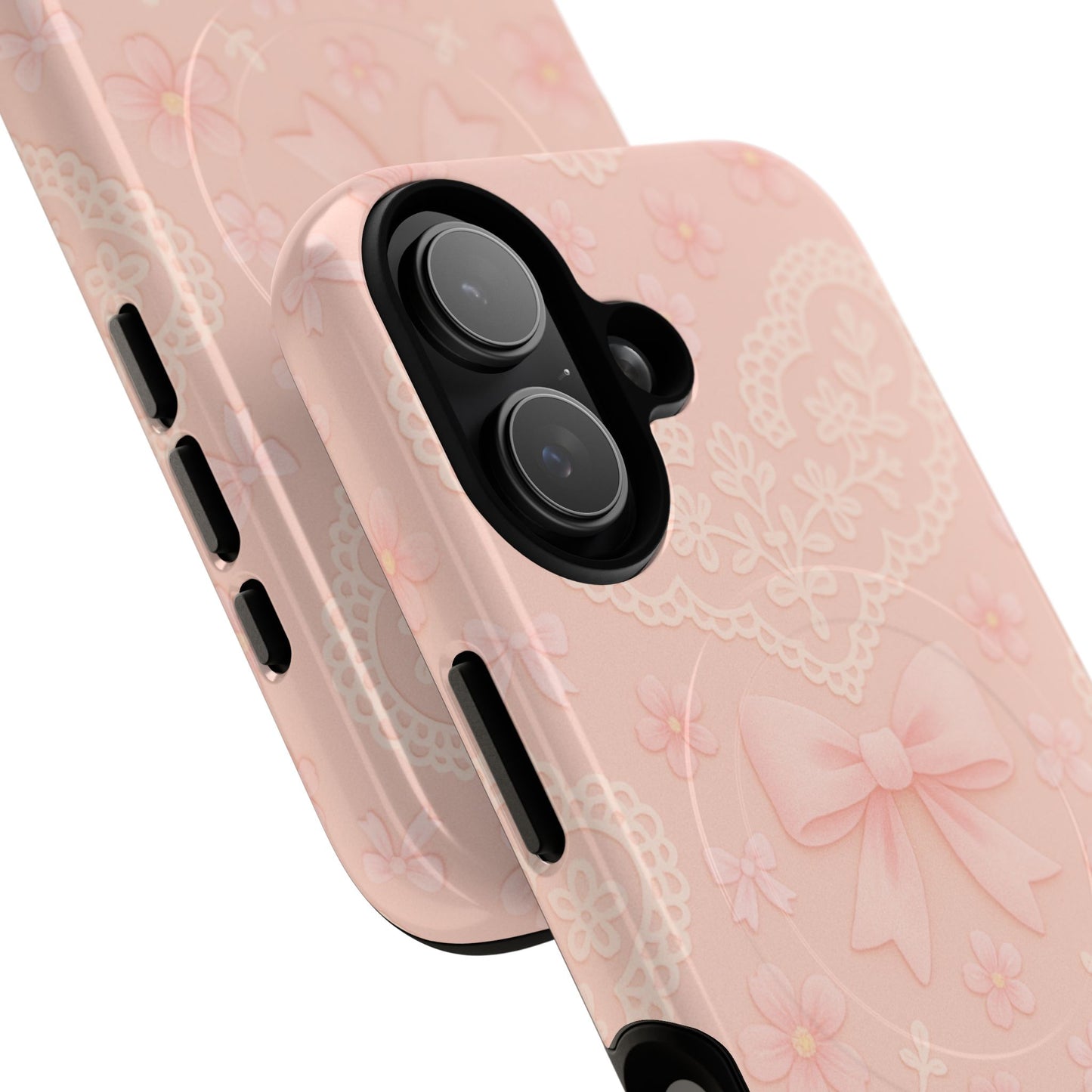 Balletcore Pink Floral Lace iPhone Case with Bow | Works with MagSafe