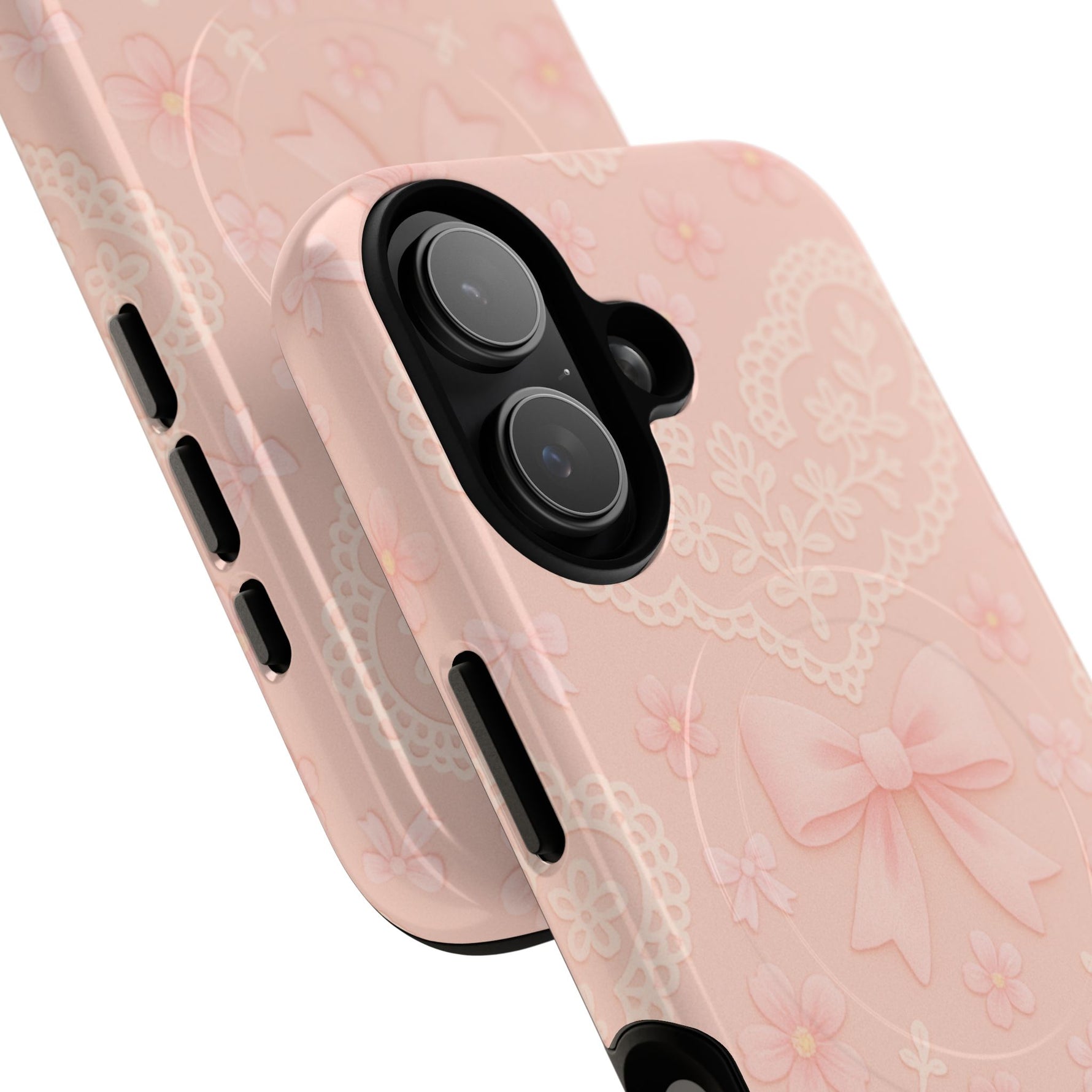 Balletcore Pink Floral Lace iPhone Case with Bow | Works with MagSafe - Shamo's