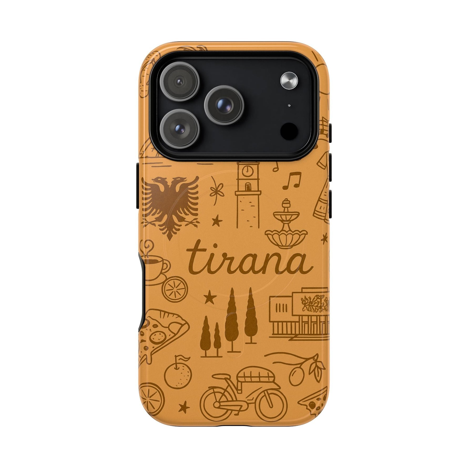 Tirana Illustrated Hand-Drawn iPhone Case — Albanian Landmarks & Icons | MagSafe compatible  Shamo's iPhone 17 Pro / Glossy