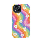 Funda de teléfono resistente a impactos con efecto cascada de colores Rainbow Daisy