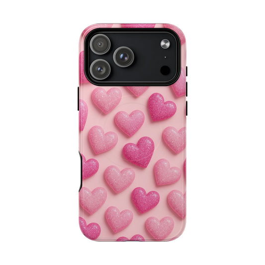 Barbiecore Glitter Hearts iPhone Case | MagSafe