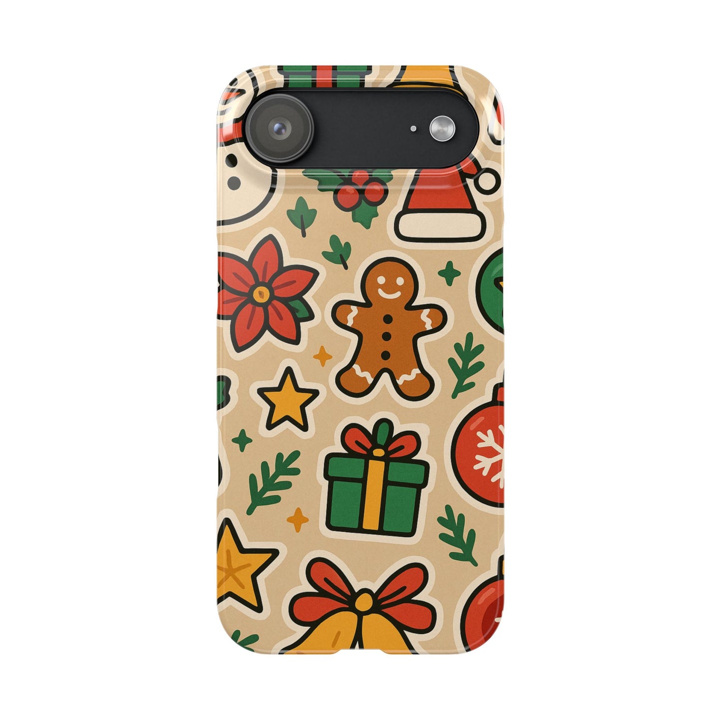 Holiday Pattern Slim iPhone Case — Gingerbread, Santa Hat & Gifts Holiday Design