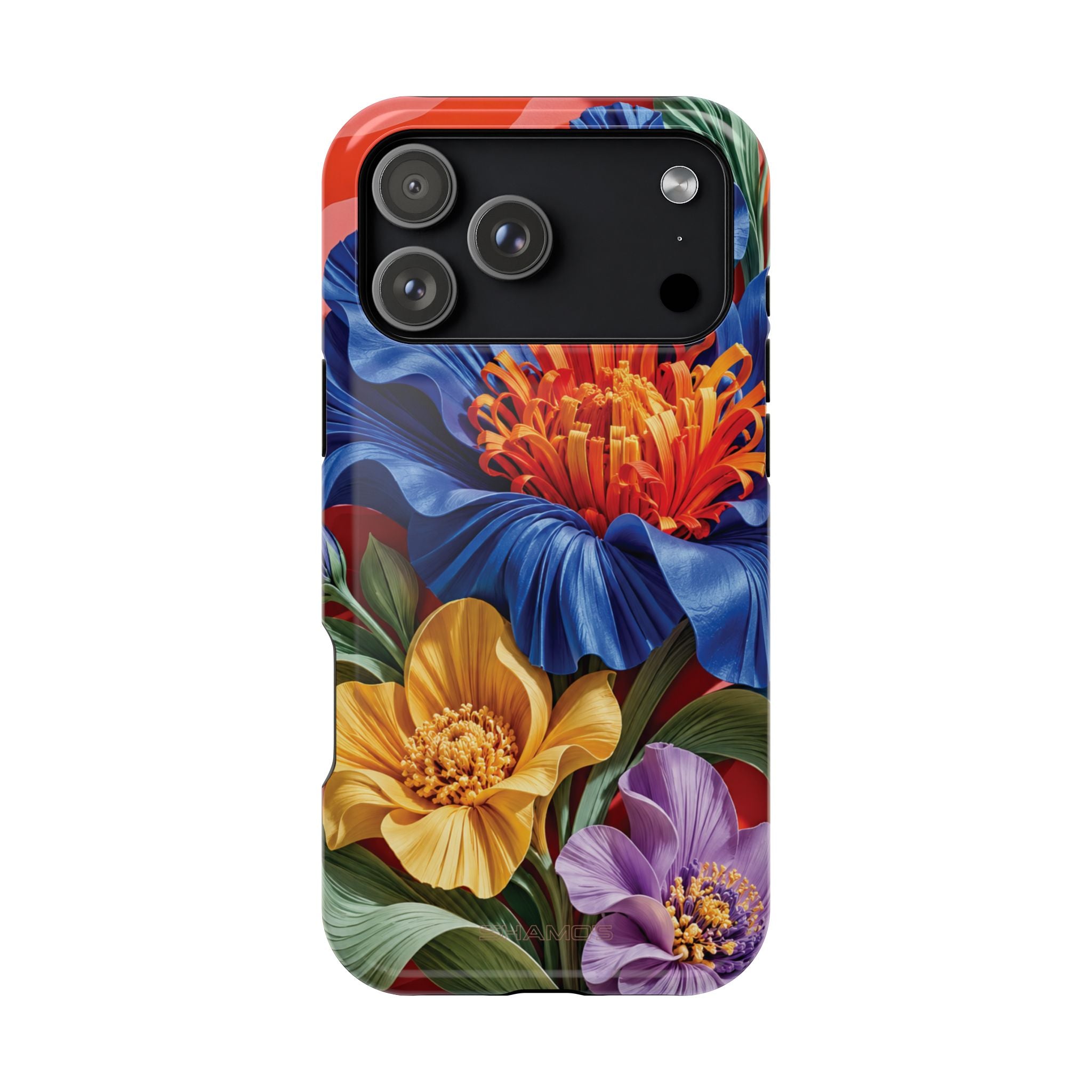 Electric Paradise MagSafe Phone Case – Cobalt Floral & Coral Waves | Glossy
