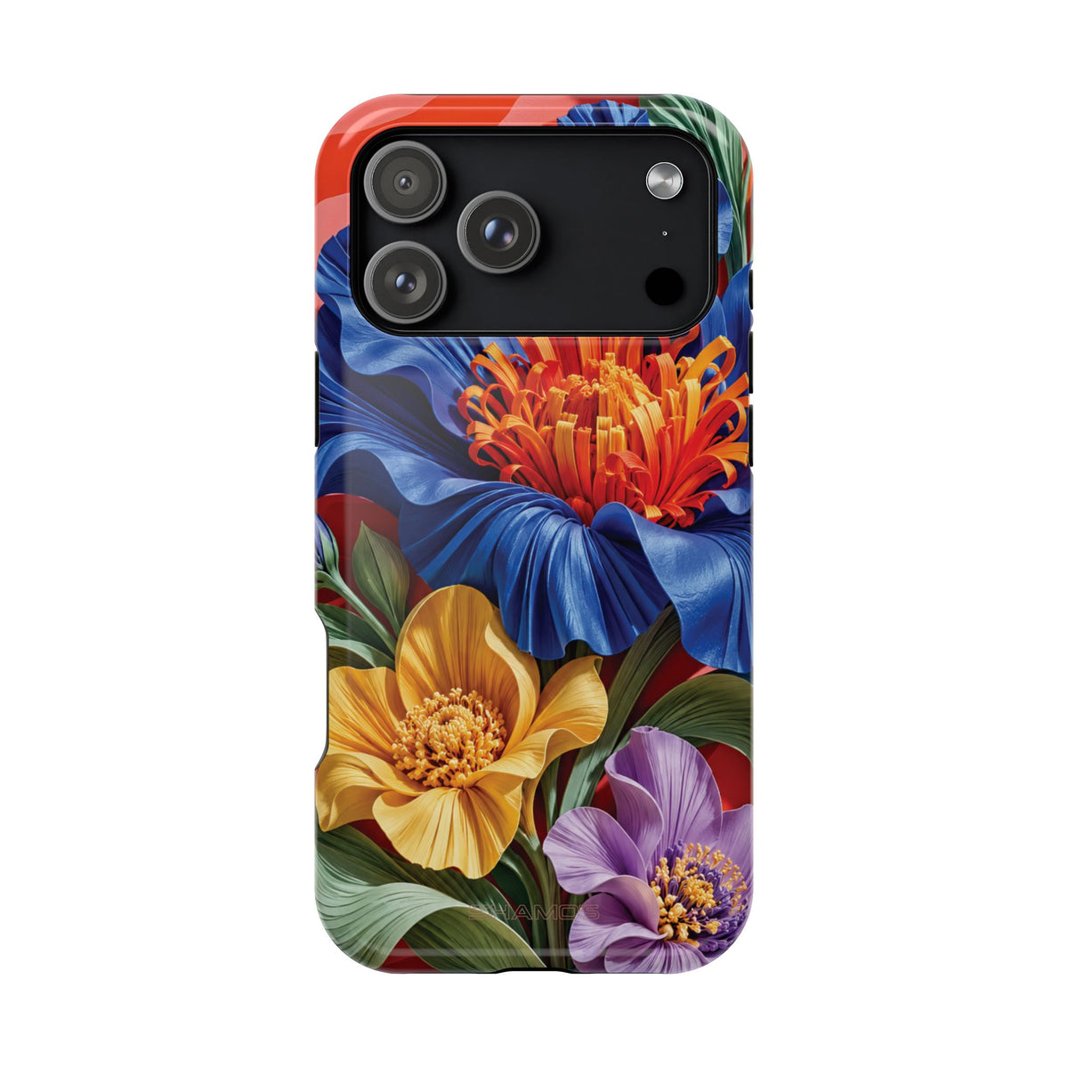Electric Paradise MagSafe Phone Case – Cobalt Floral & Coral Waves | Glossy