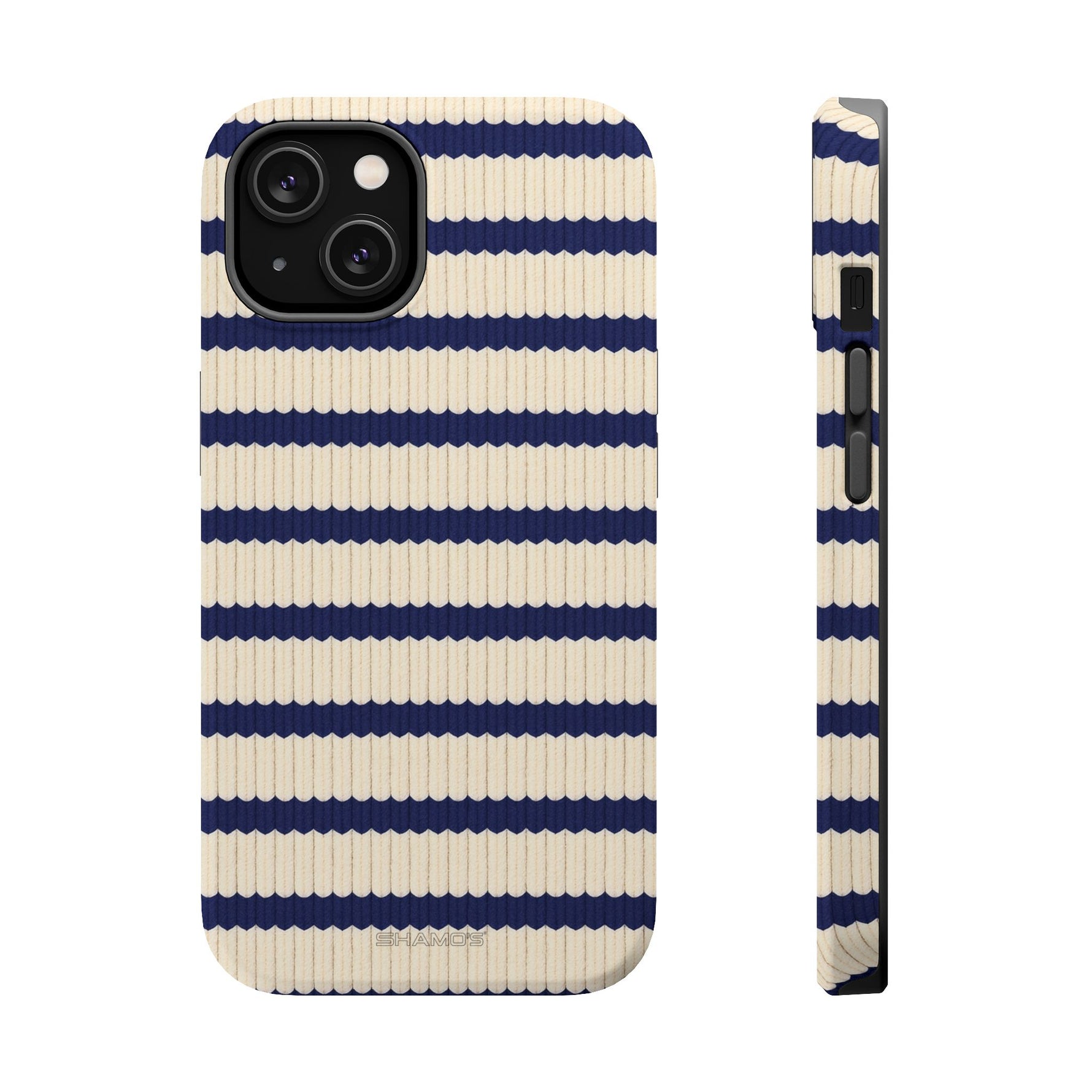 Navy & Cream Ribbed Holiday Sweater Design iPhone Case with MagSafe compatibility