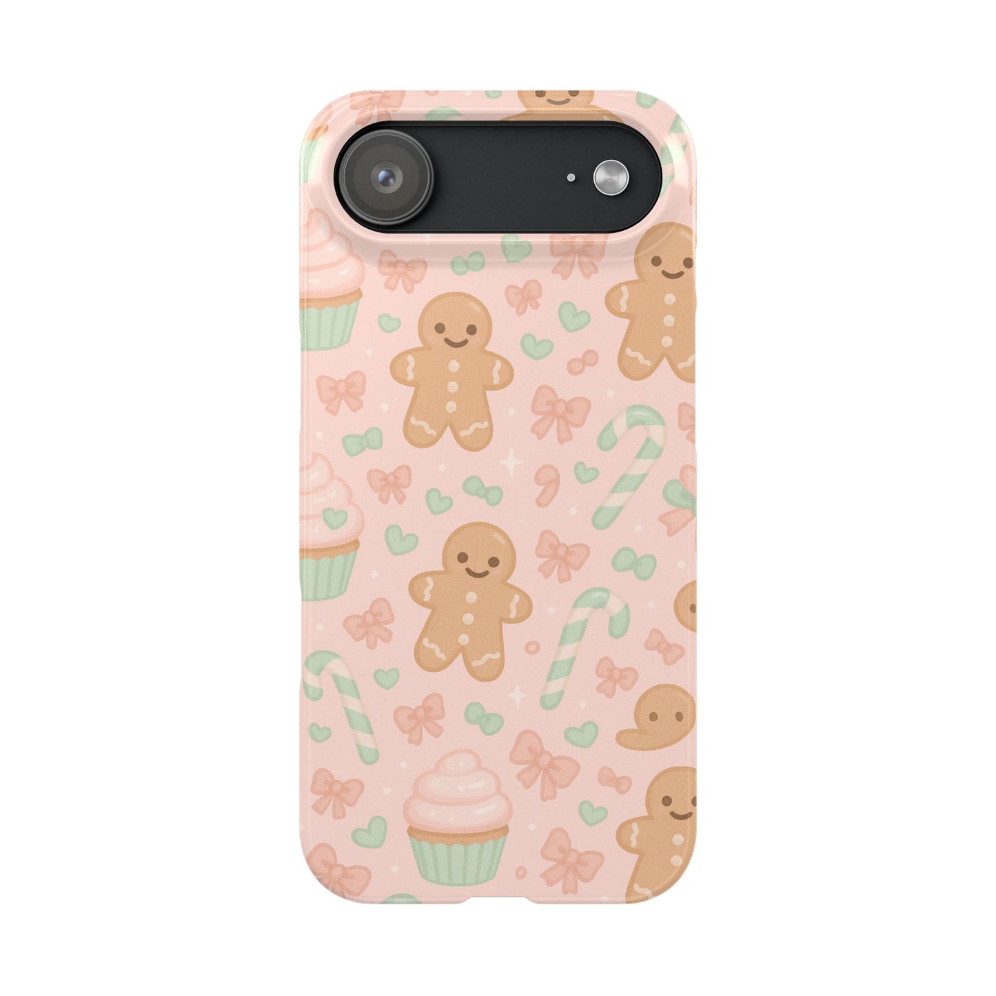 Gingerbread Holiday Slim iPhone Case — Cute Candy Cane & Cupcake Pattern